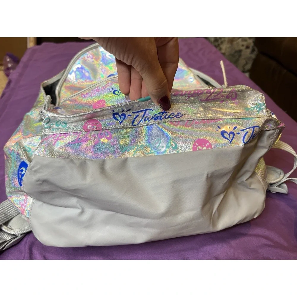Justice NWOT Girls Laptop Backpack Iridescent‎ Silver/Multi Bookbag
